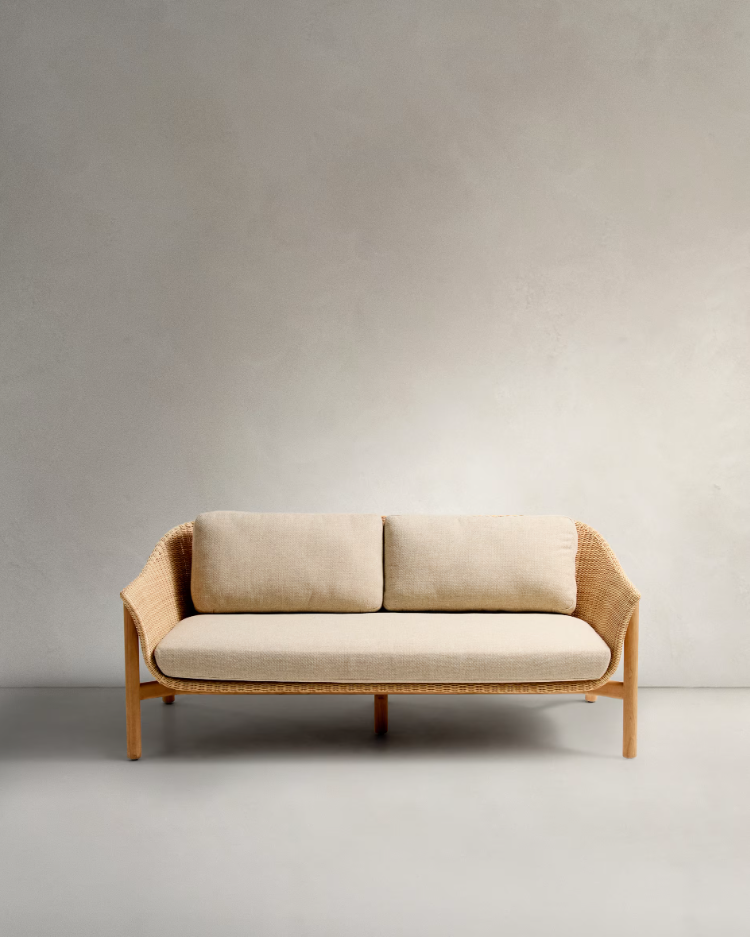 Sofa zewnętrzna 2-osobowa GALEA drewno tekowe i rattan