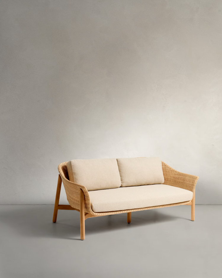 Sofa zewnętrzna 2-osobowa GALEA drewno tekowe i rattan