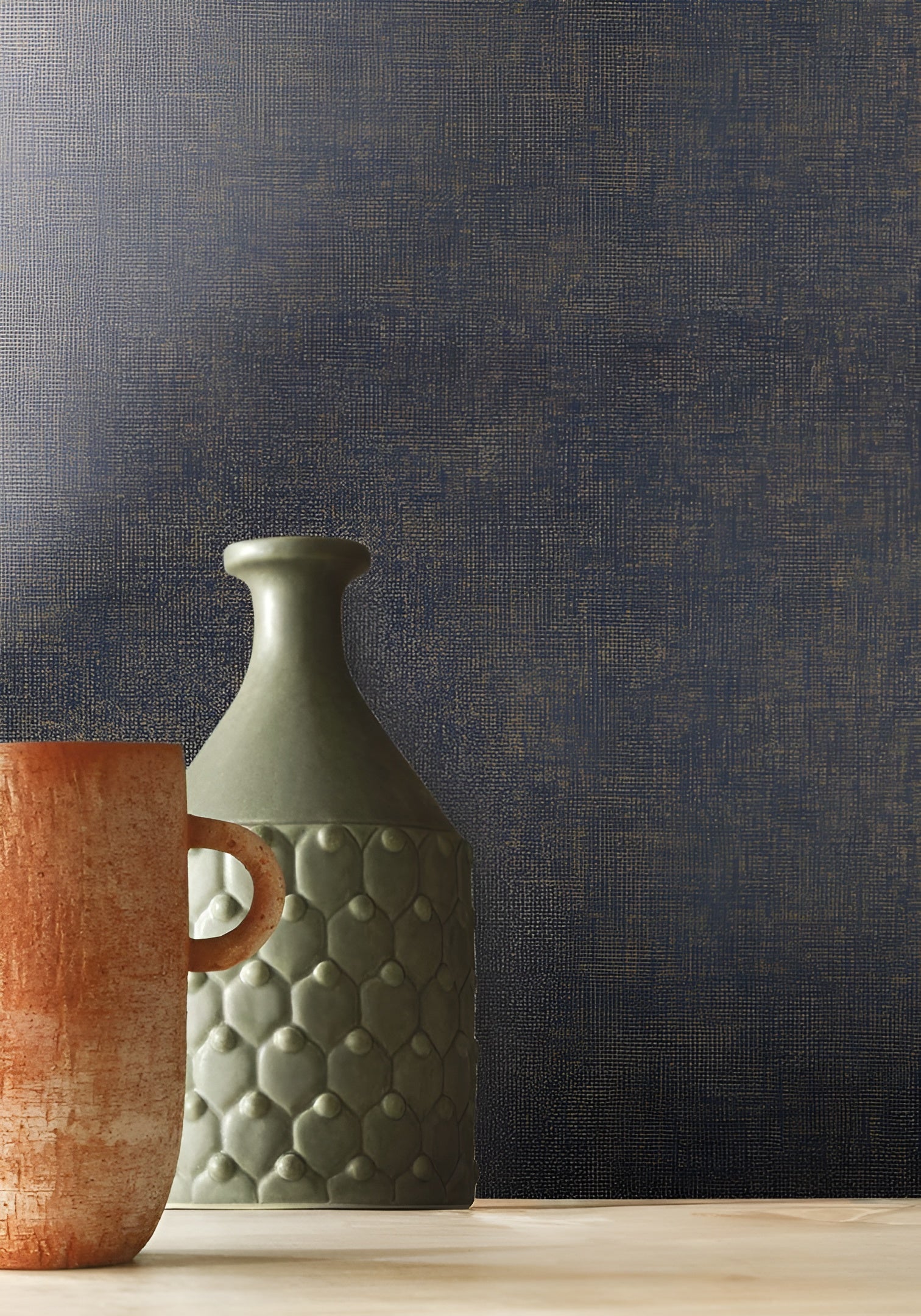 Tapeta strukturalna imitująca len TENERE - MARINE granatowy