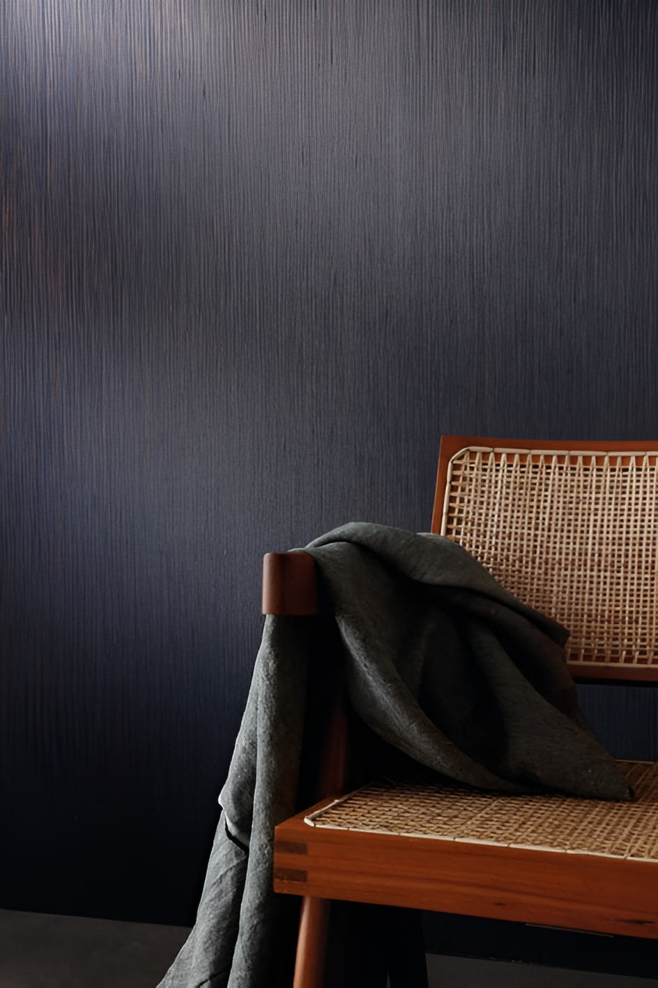 Textile wallpaper with structural vertical stripes JUSSIEU - LIN muted brown