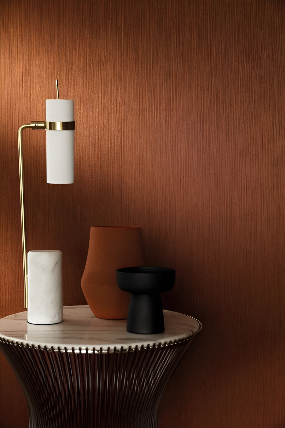 Textile wallpaper with structural vertical stripes JUSSIEU - LIN muted brown