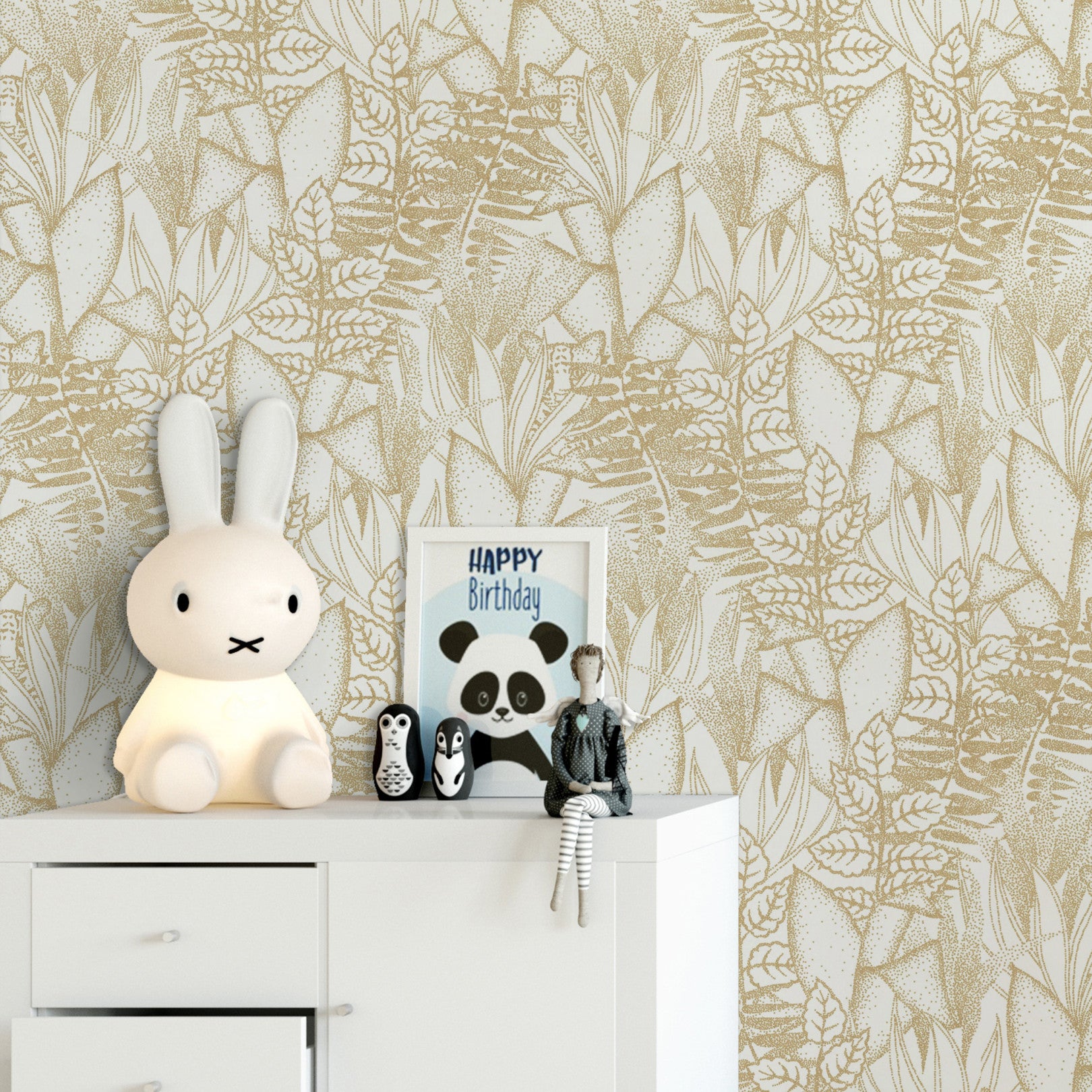 Tapeta strukturalna z motywem roślinnym tropikalnych liści ALTAICA - MARINE granatowy ze złotym