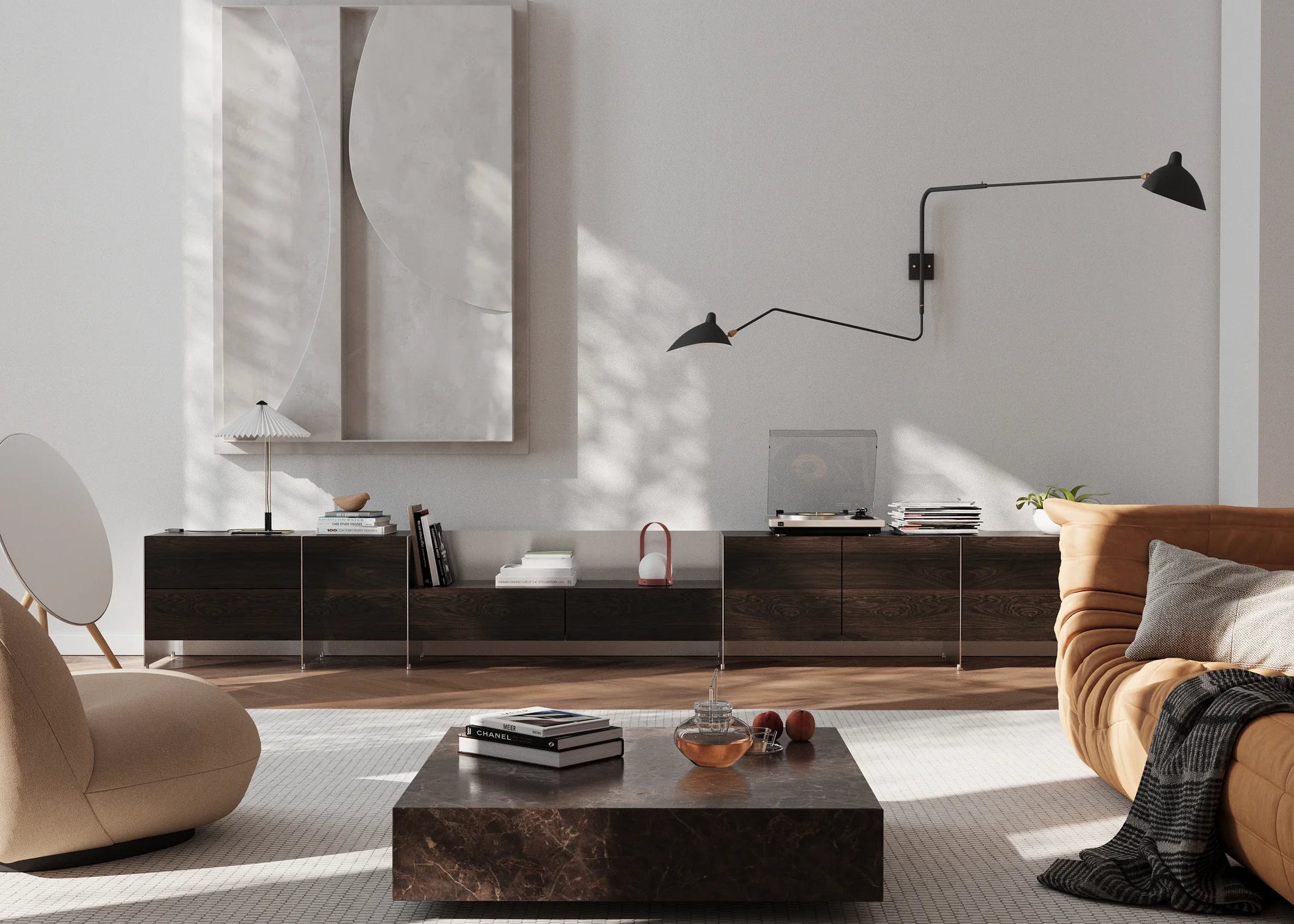 Szafka modułowa ALOOX 3 ciemne drewno dębowe z aluminiowym wykończeniem