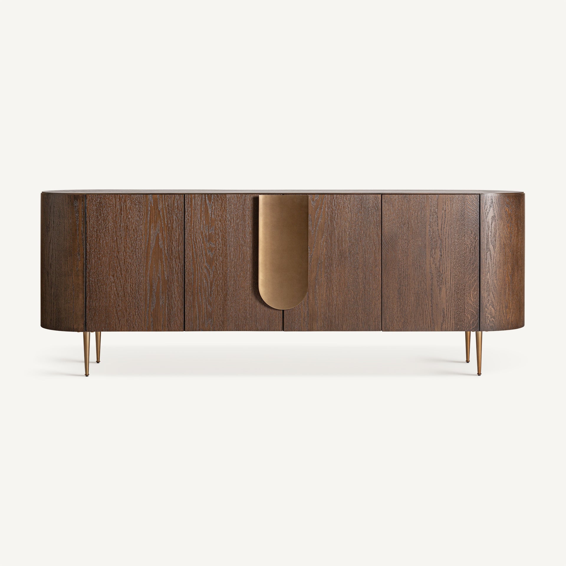 TREIGNAC Chest of Drawers in Oak Wood with Gold Base