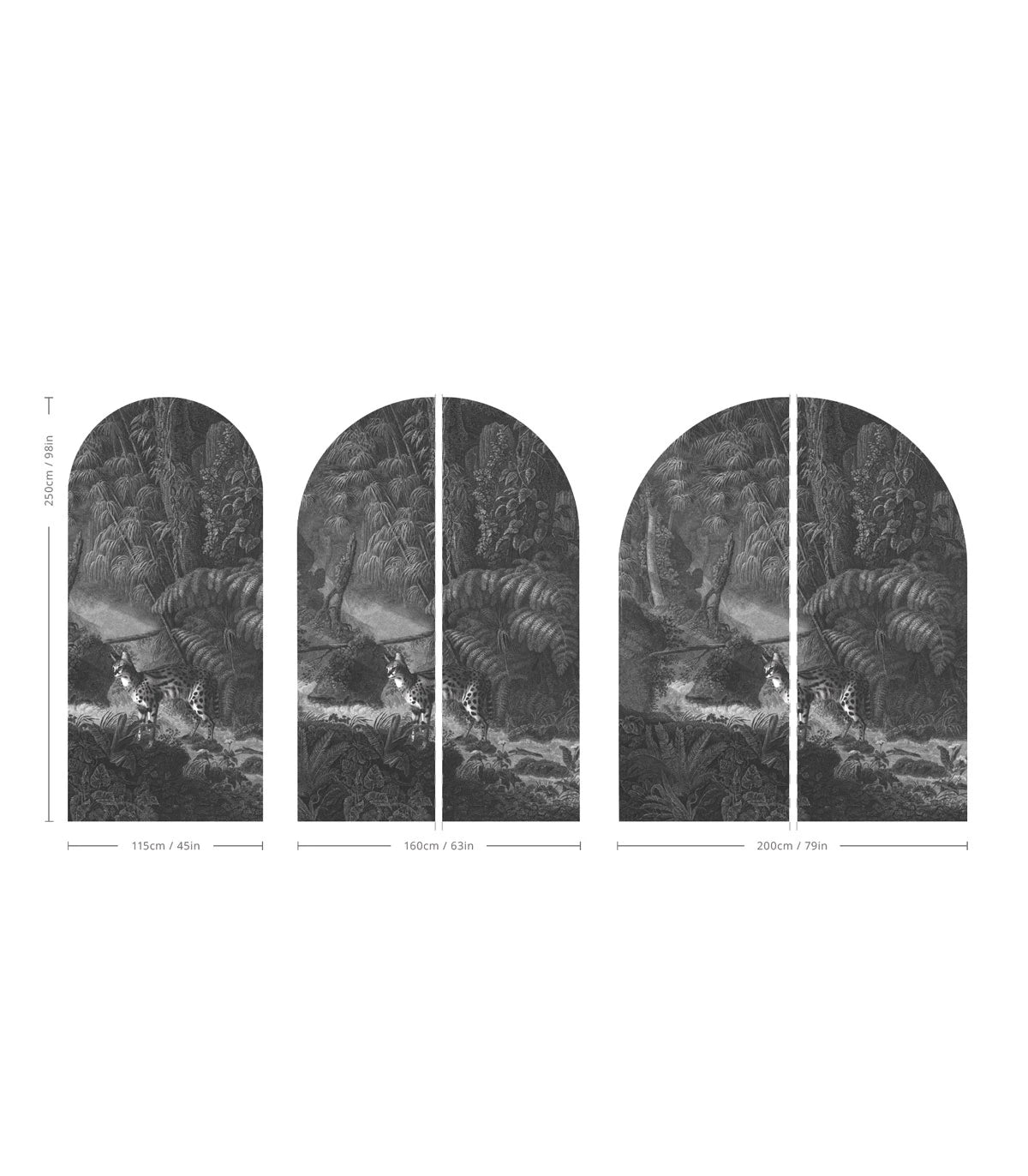 Vlies-Tapete in Bogenform PALMS AND CATS grau