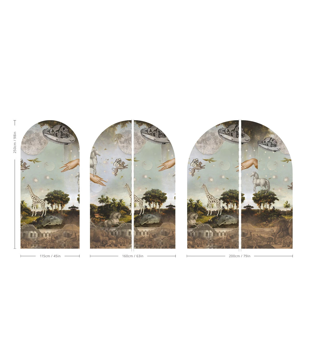 Mural flizelinowy w kształcie łuku STARDUST SAFARI ciemnozielony z niebieskim