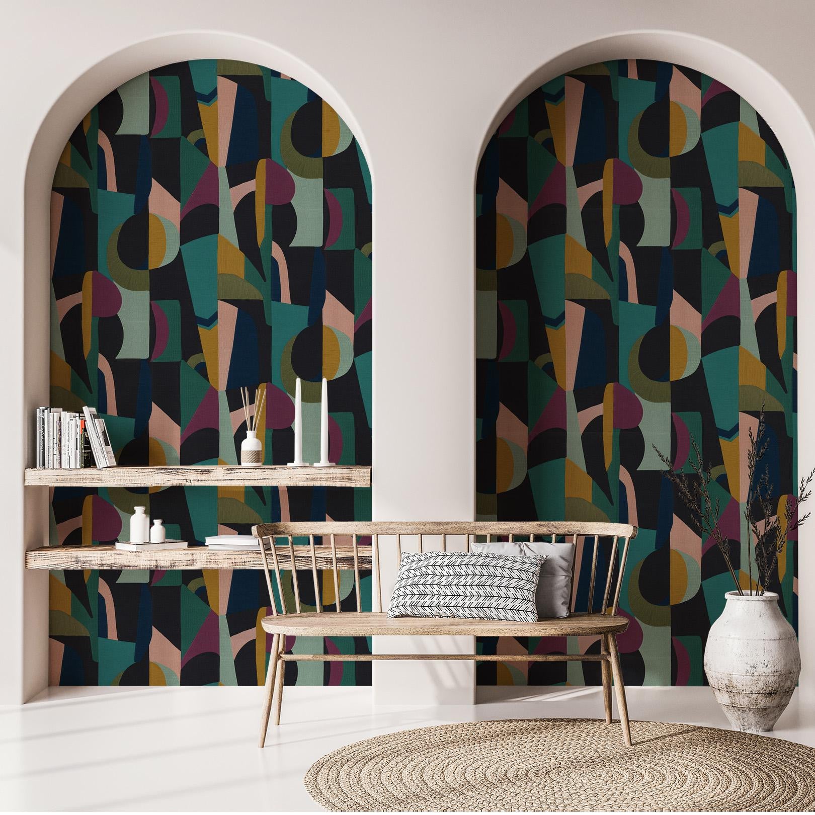 Tapeta strukturalna z abstrakcyjnym wzorem ASSEMBLAGE - NOIR/MULTICO czarny z niebieskim