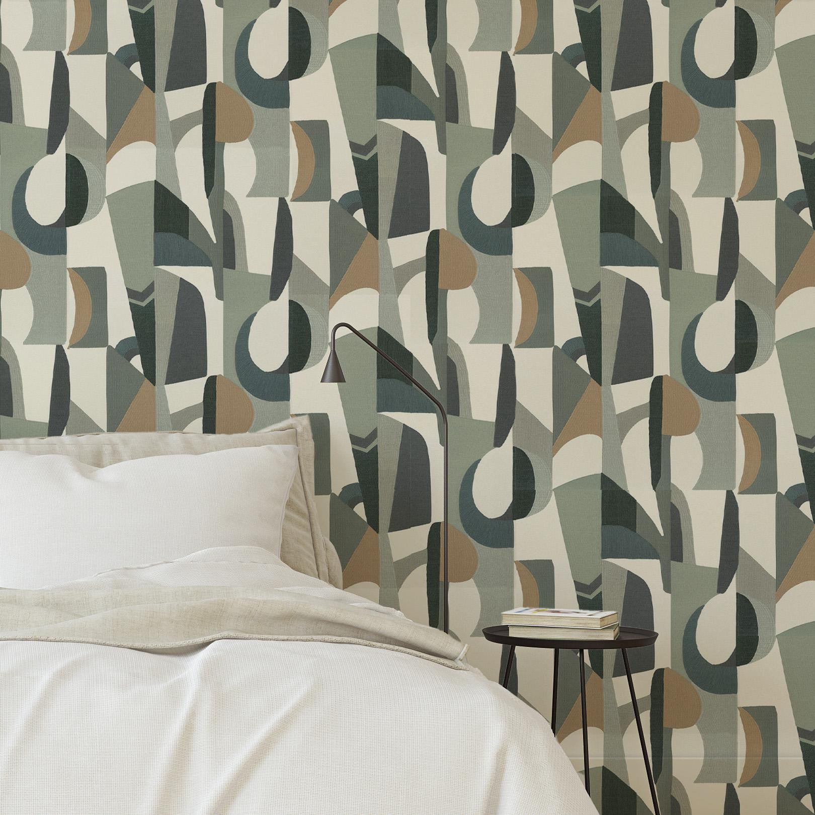 Structural wallpaper with abstract pattern ASSEMBLAGE - WHITE/CELEDON GREEN white with celadon green