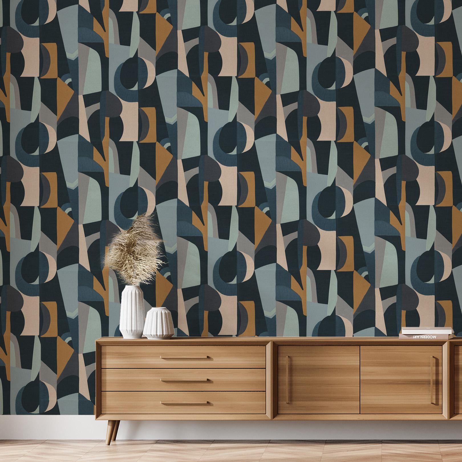 Structural wallpaper with abstract pattern ASSEMBLAGE - MARINE navy blue