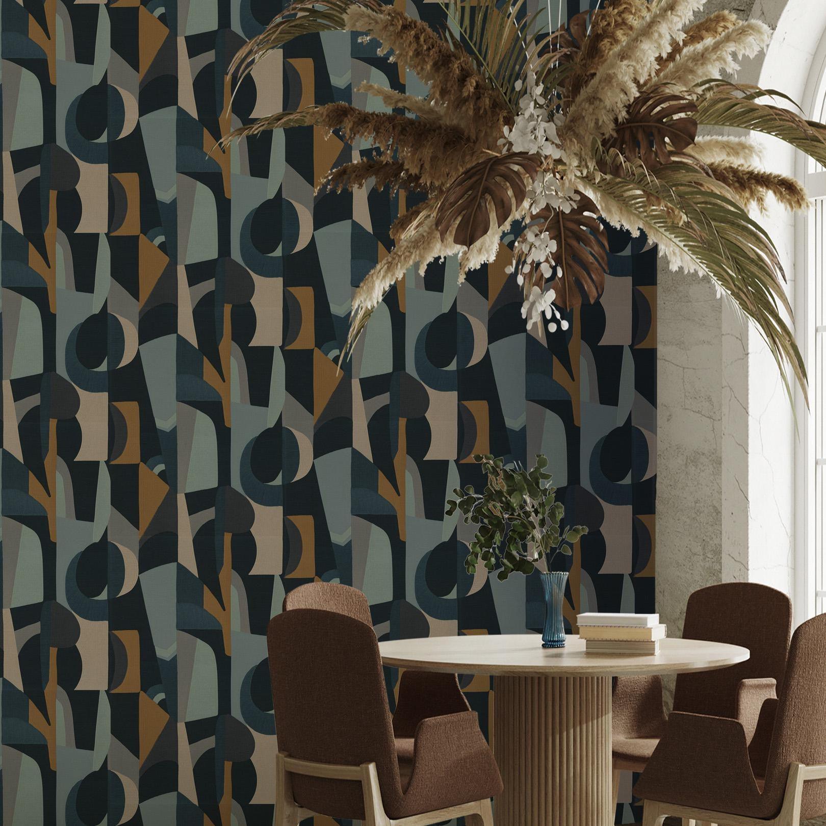 Structural wallpaper with abstract pattern ASSEMBLAGE - MARINE navy blue