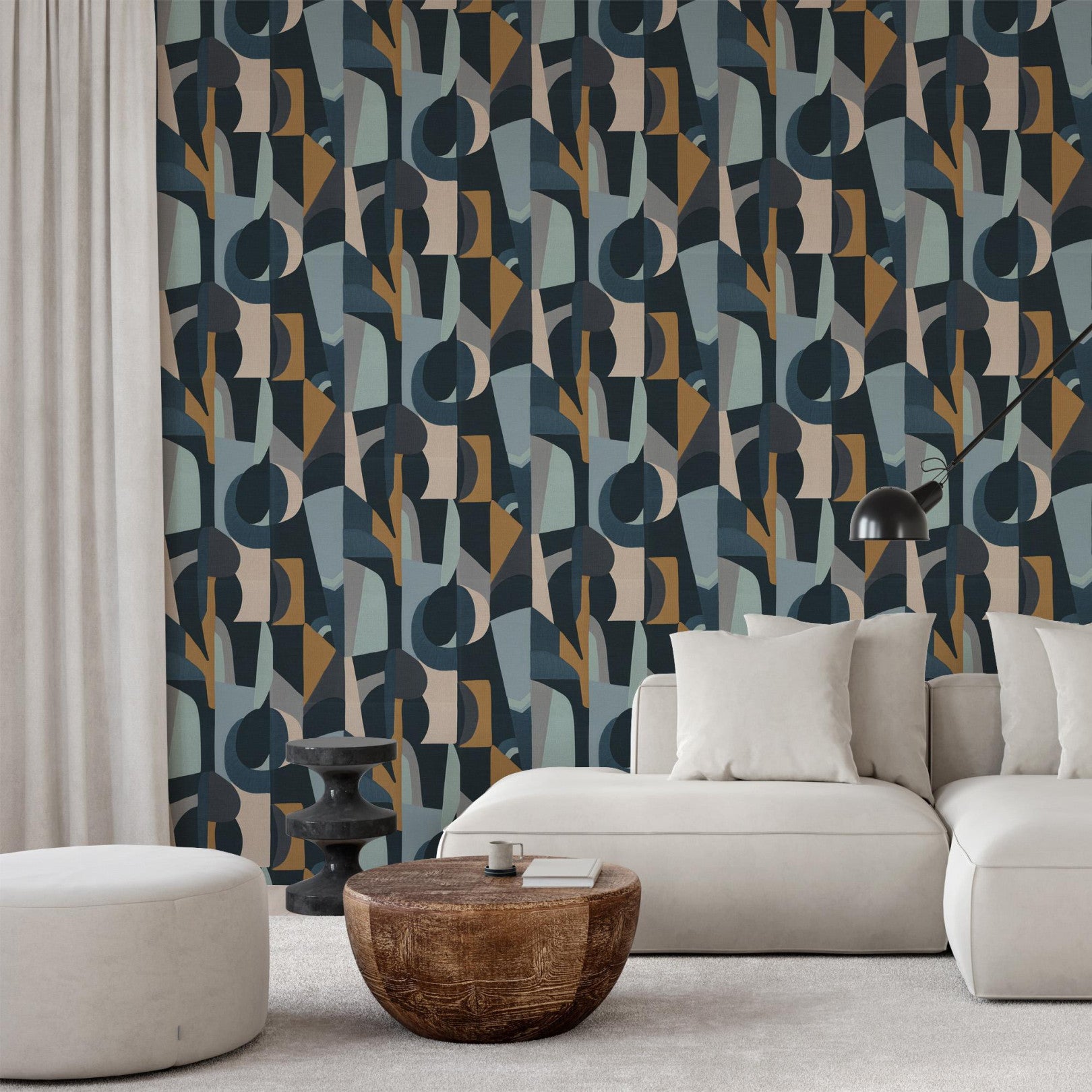 Structural wallpaper with abstract pattern ASSEMBLAGE - MARINE navy blue