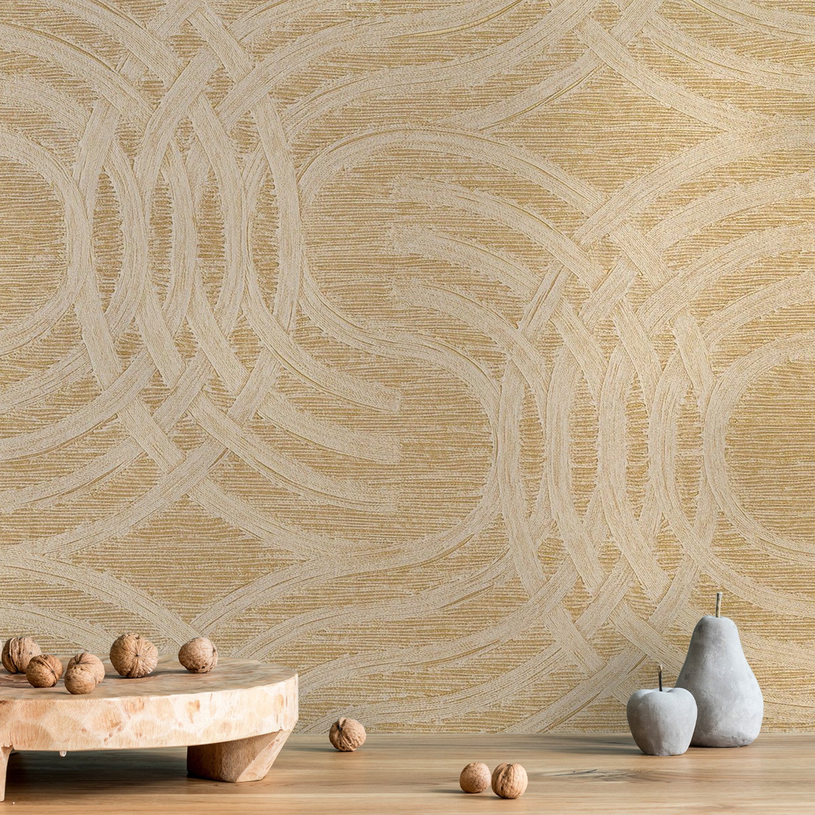 Tapeta metaliczna z abstrakcyjnym wzorem AURARIA - BLANC/DORE złoty