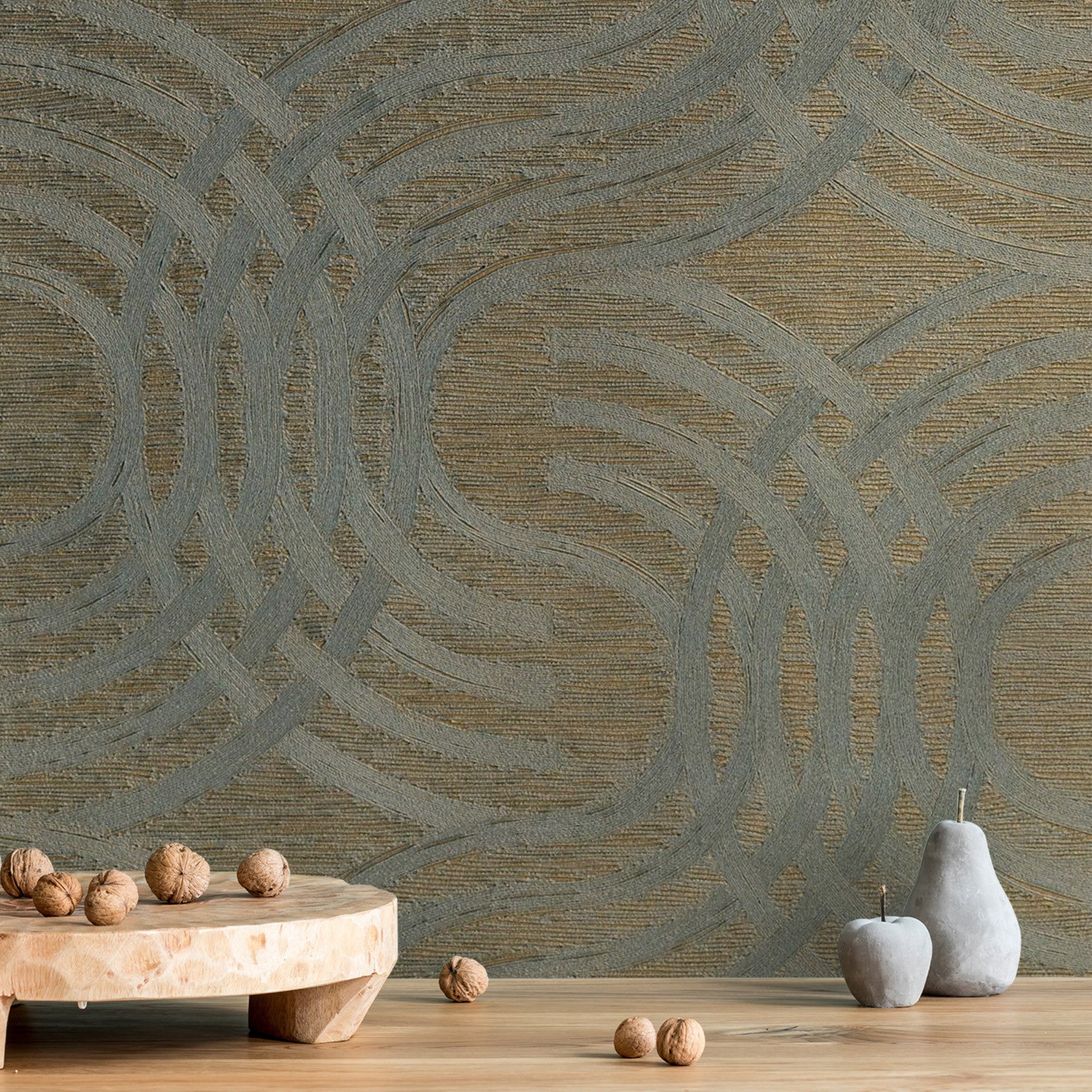 Tapeta metaliczna z abstrakcyjnym wzorem AURARIA - VERT DE GRIS/DORE zielony ze złotym