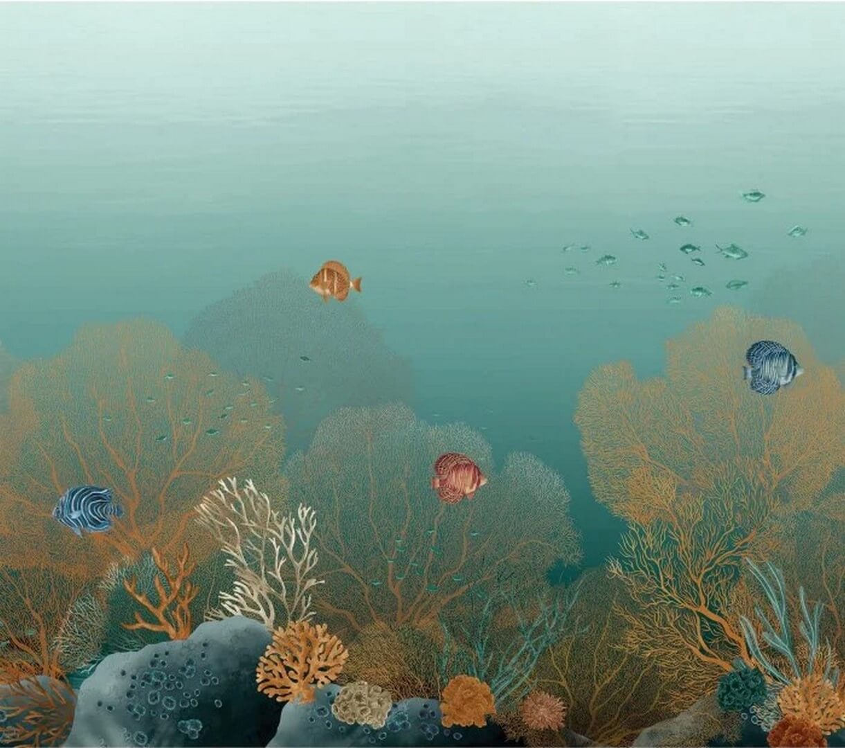 Mural z morskim motywem POLYNESIE - CARAÏBE/MULTICO zielono-niebieski