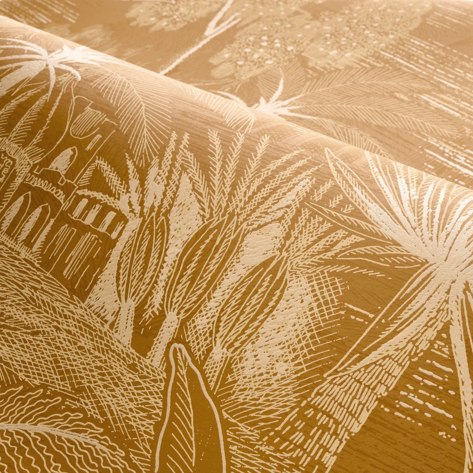 Landscape wallpaper with plant motif BAHARIA - AMBRE amber