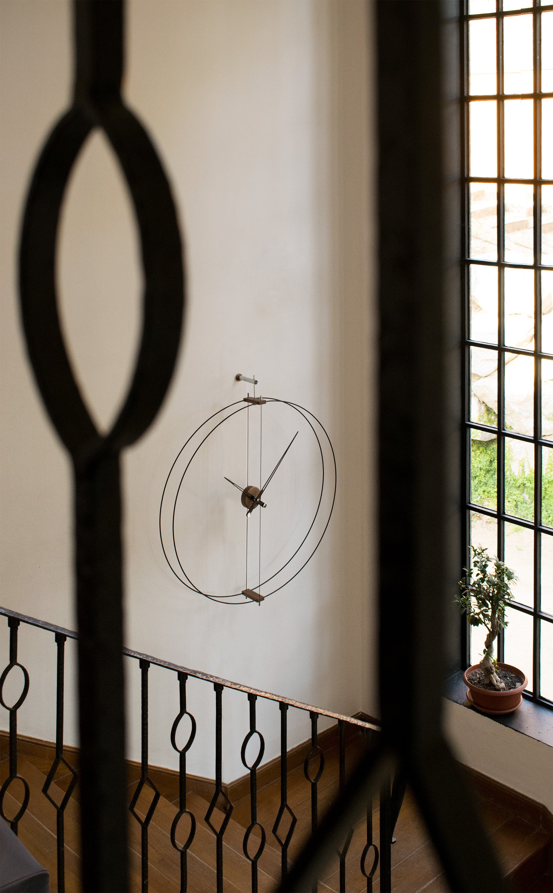 Wall Clock BARCELONA walnut wood with black and silver