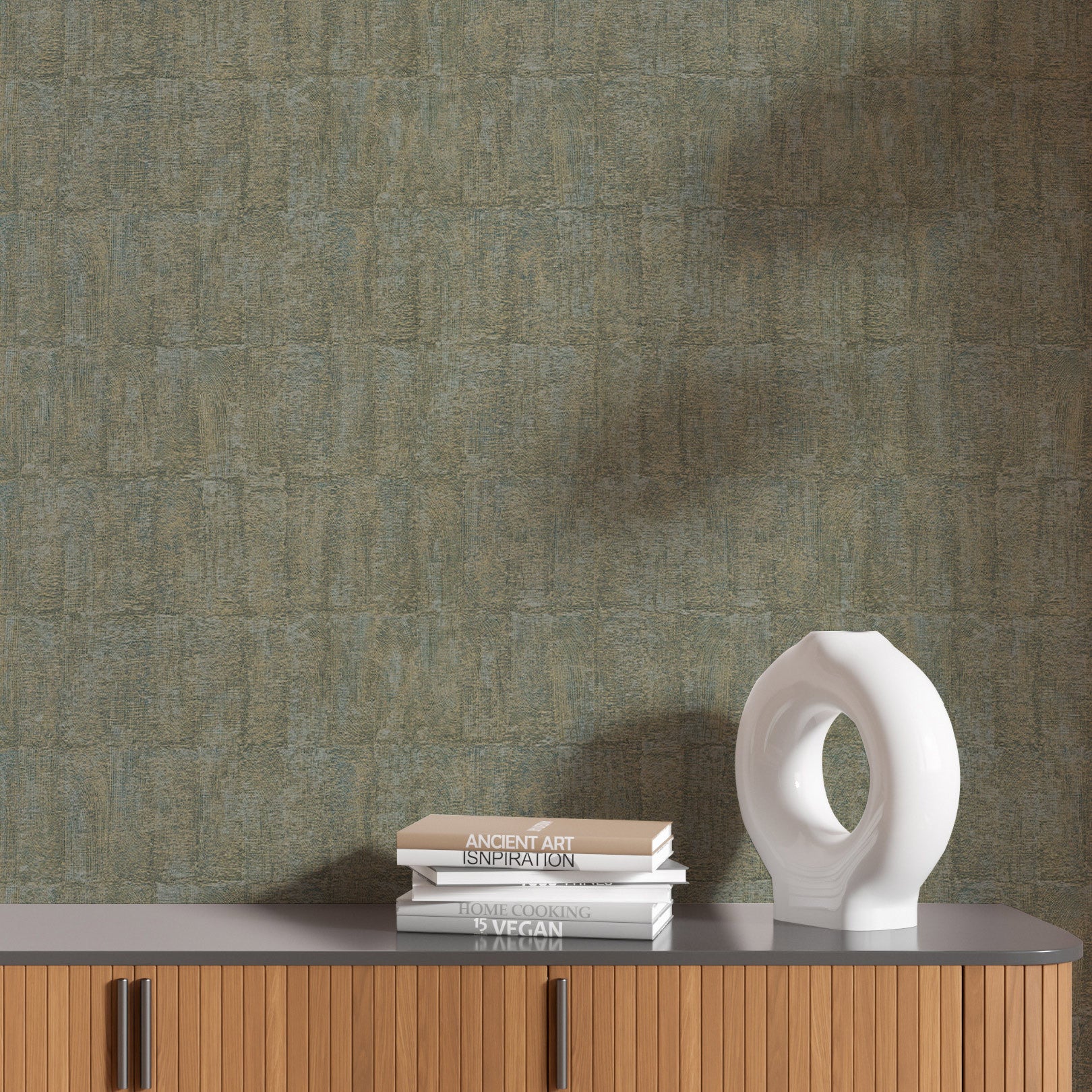 Strukturtapete, die Ton imitiert BIZEN - LICHEN grün mit Bronze