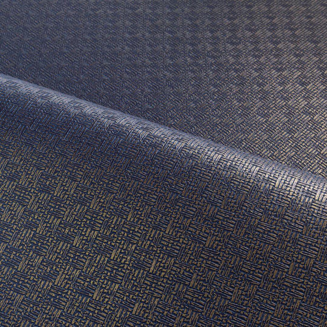 WAGARA - MARINE/DORE navy blue woven structural wallpaper resembling mosaic with gold