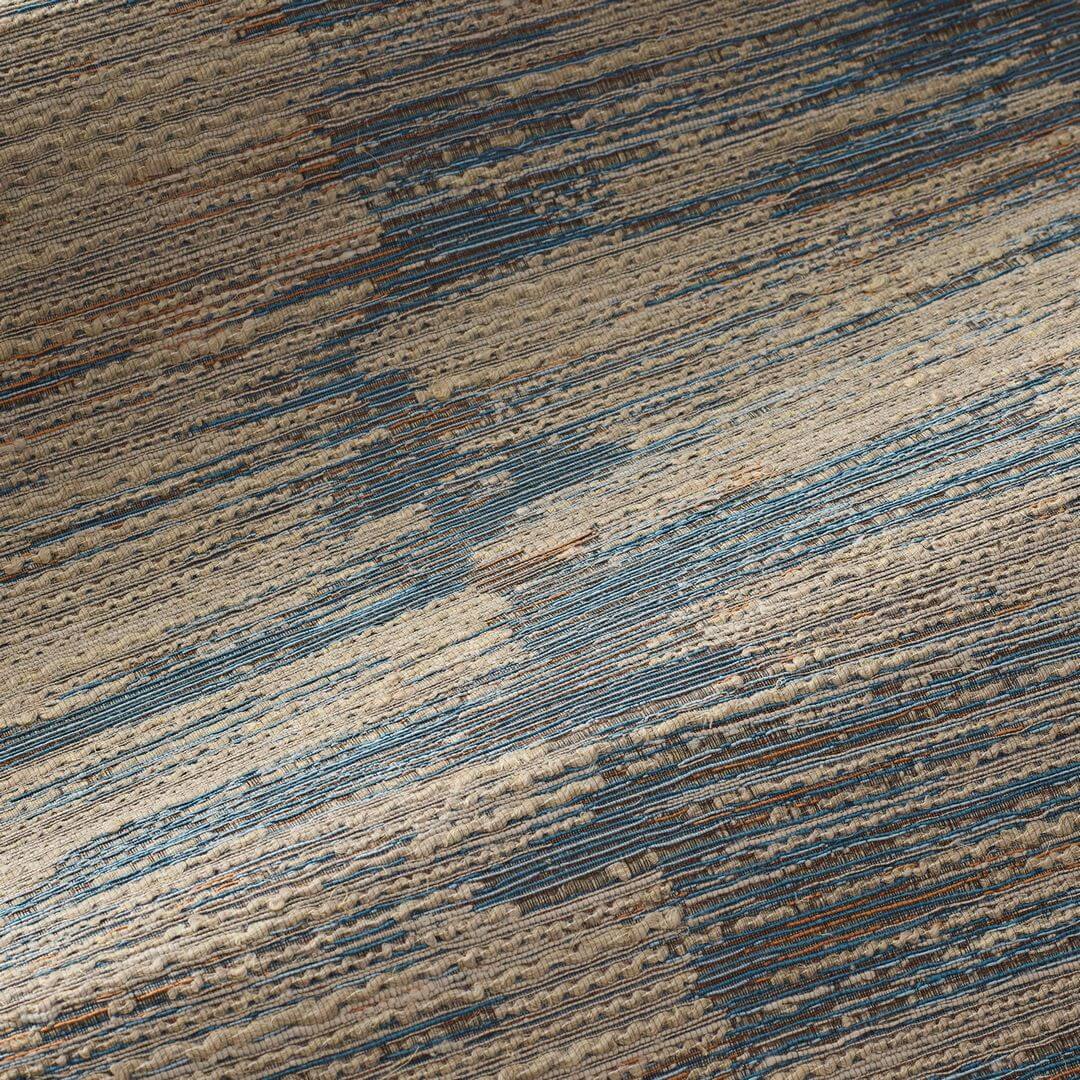 Textile wallpaper with a structural stripe ALCHEMILLA - BLEU DEAUVILLE/GRIS NUAGE blue with beige
