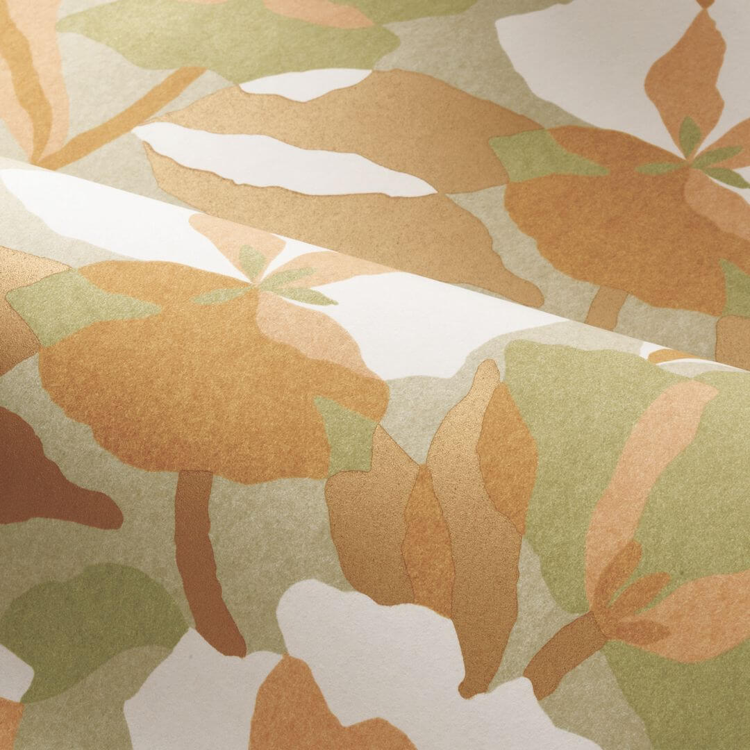 Tapeta flizelinowa z motywem roślinnym AMARYLLIS - NUDE/LICHEN pastelowa zieleń z beżowym