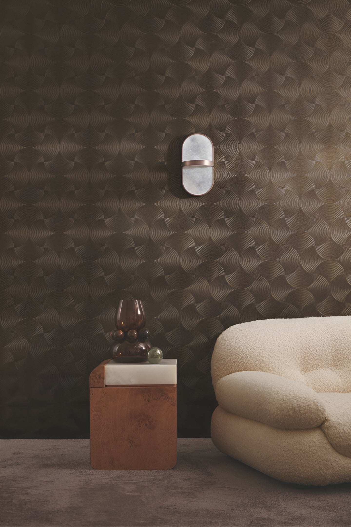 Metallic Structural Wallpaper with Geometric Pattern METEORE - MORDORÉ Copper