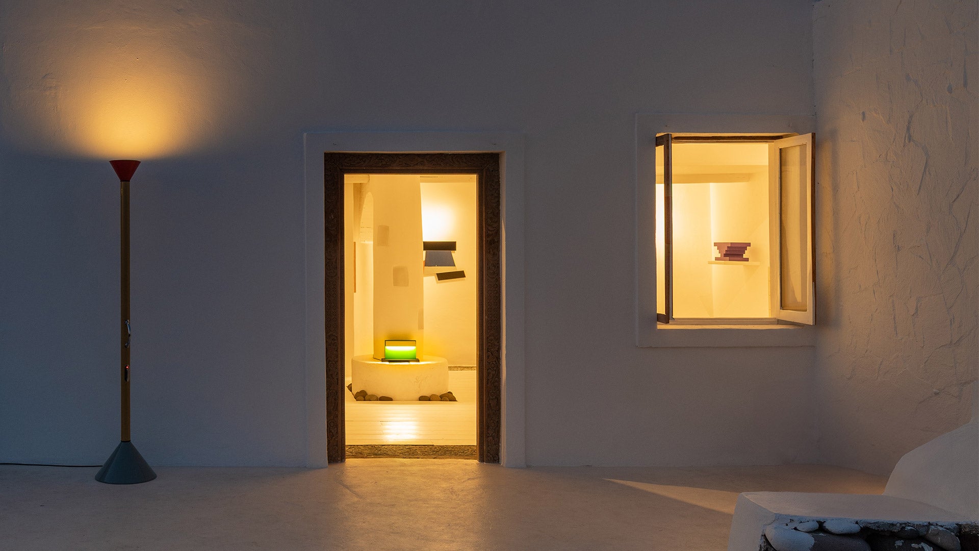 Lampa podłogowa CALLIMACO żółty z czerwonym i szarym