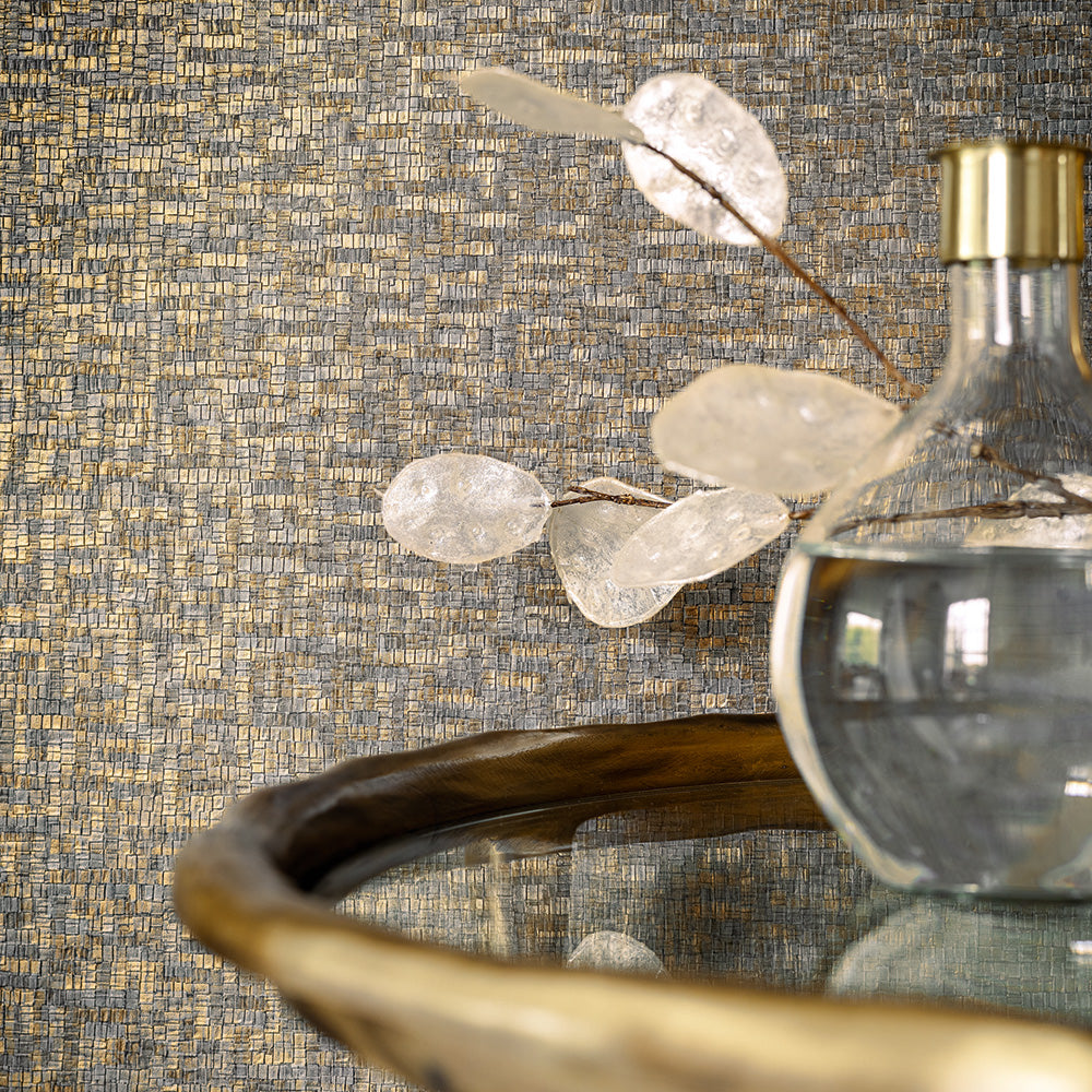 Structural wallpaper imitating mosaic TESSELA - NOIR black