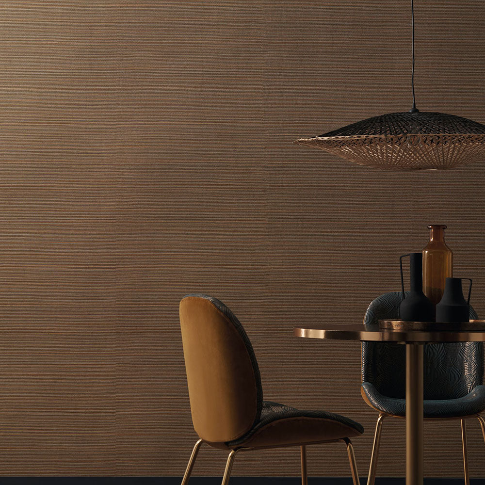 Structural wallpaper imitating plant canvas PANDAN - GRAY ASH brown with gray