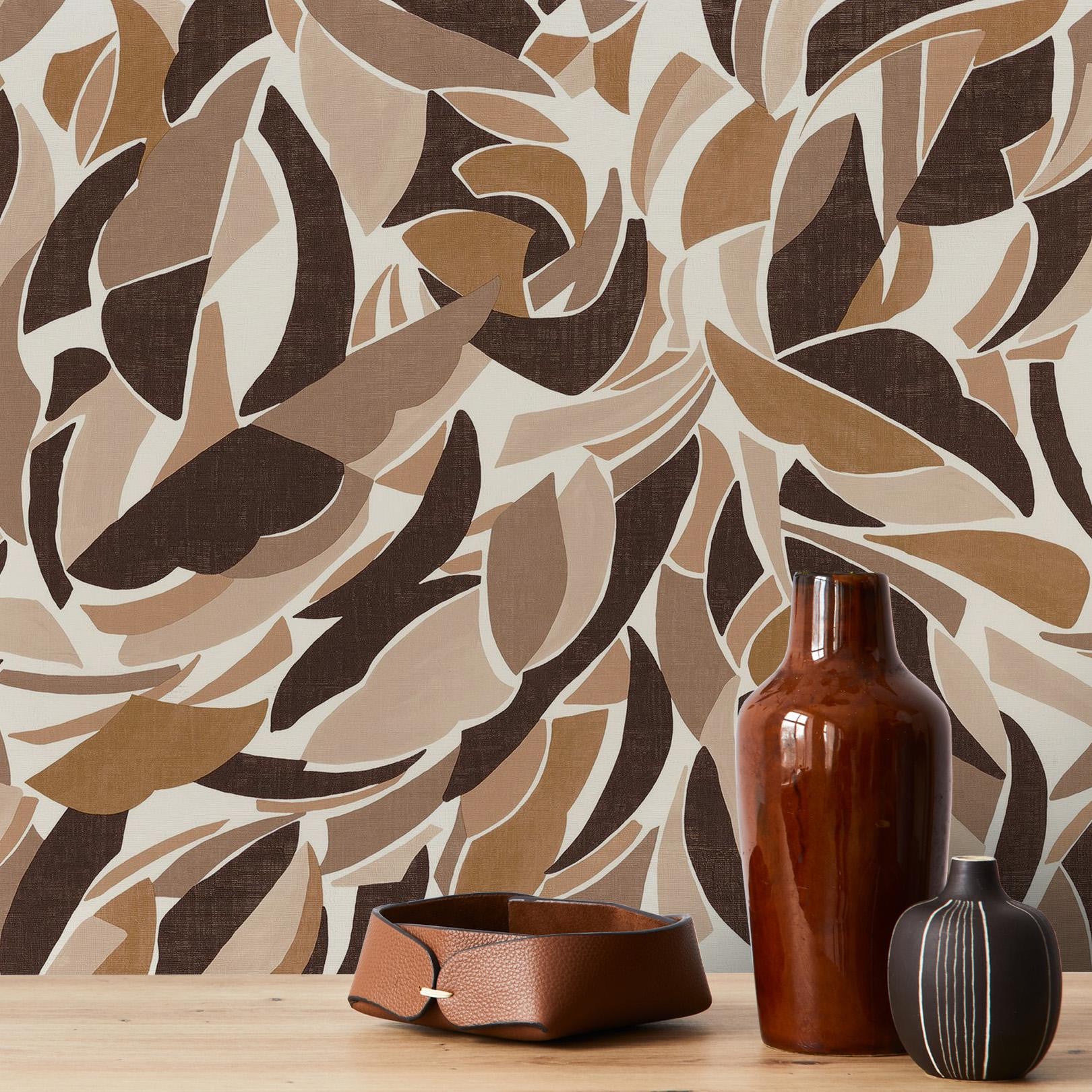 Strukturtapete mit abstraktem Muster COLLAGE - BLANC/CHOCOLAT weiß mit schokoladenbraun