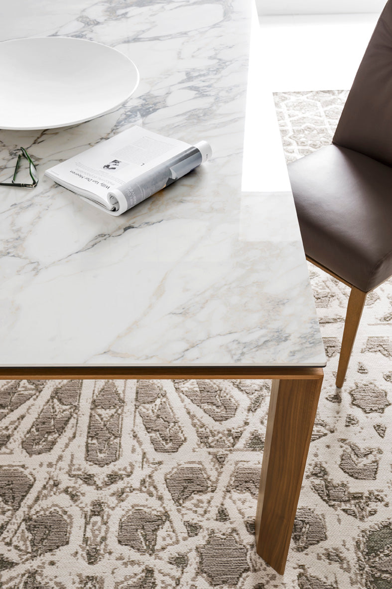 Stół rozkładany OMNIA biały blat z orzechową podstawą