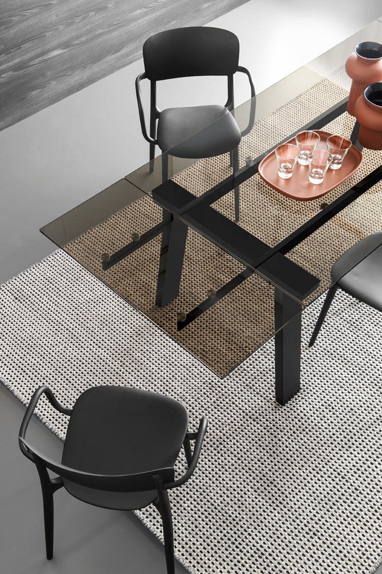 Stół rozkładany LEVANTE szklany blat z grafitową podstawą