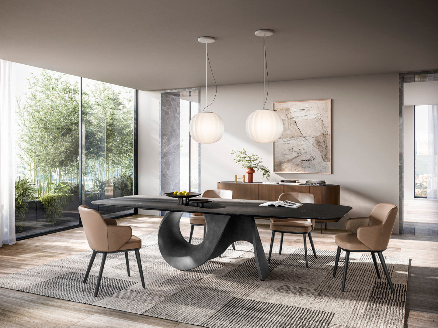 Tisch SEASHELL mit Glasplatte und graphitfarbigem Gestell