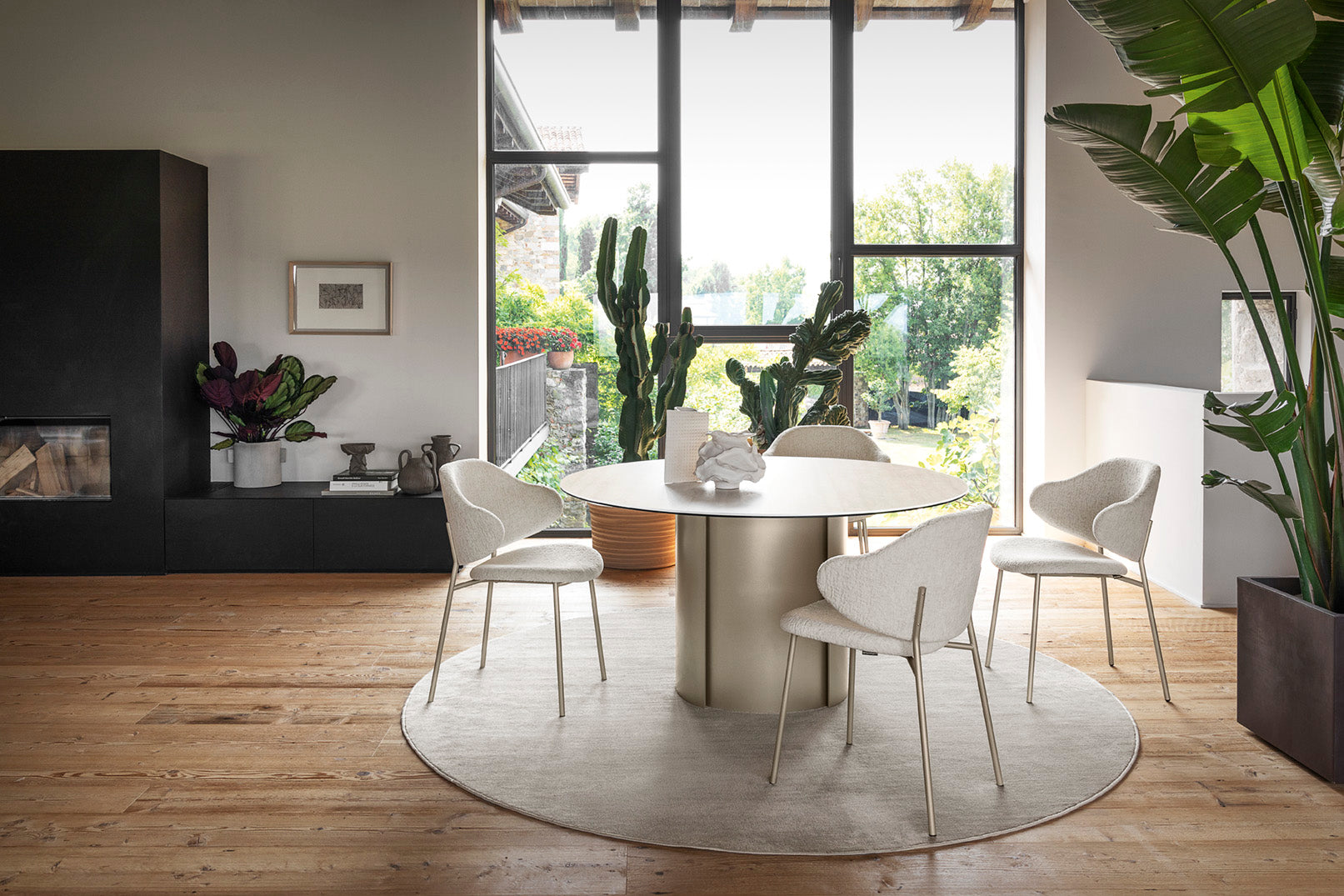 Stół okrągły YOROI kremowy blat z kremową podstawą