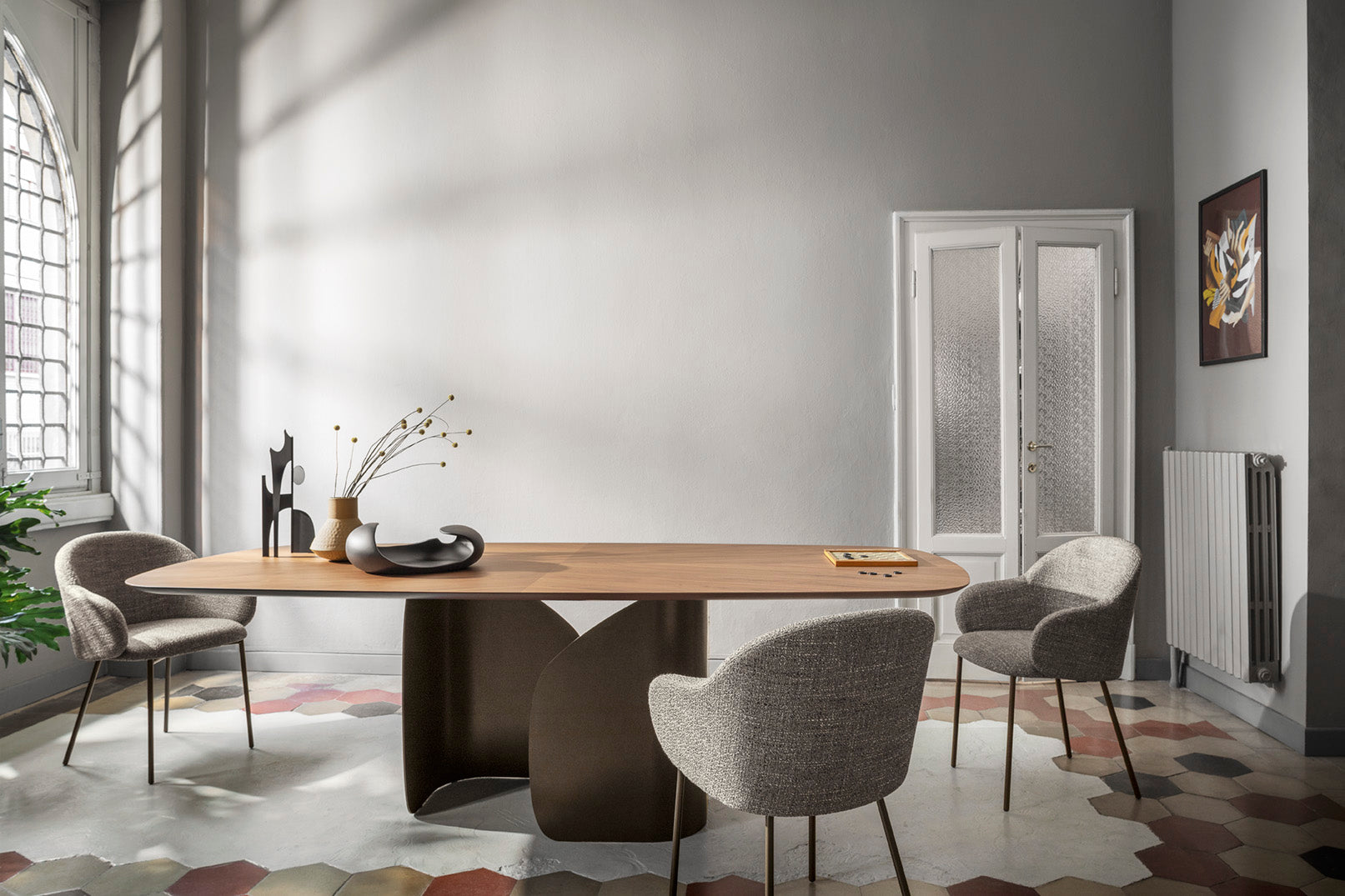 TWINS Table with Brown Glass Top and Brown Base