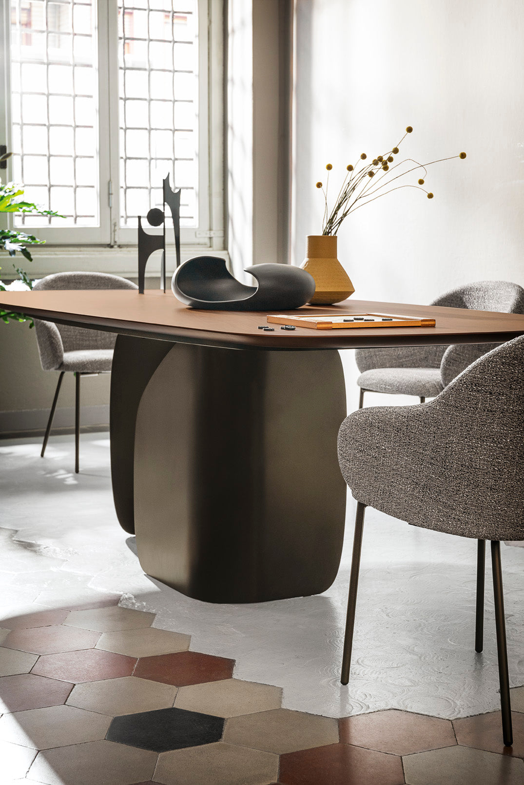 TWINS Table with Brown Glass Top and Brown Base