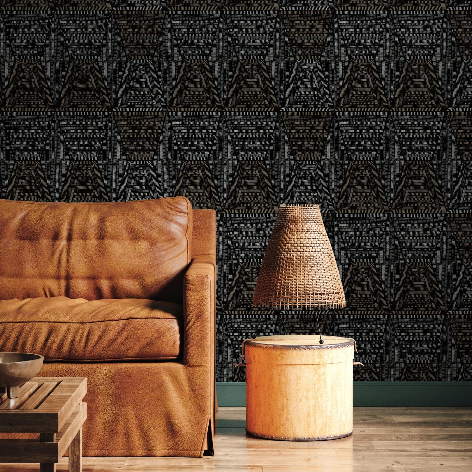 DAIA Abstract Pattern Wallpaper - MARINE Navy Blue with Brown