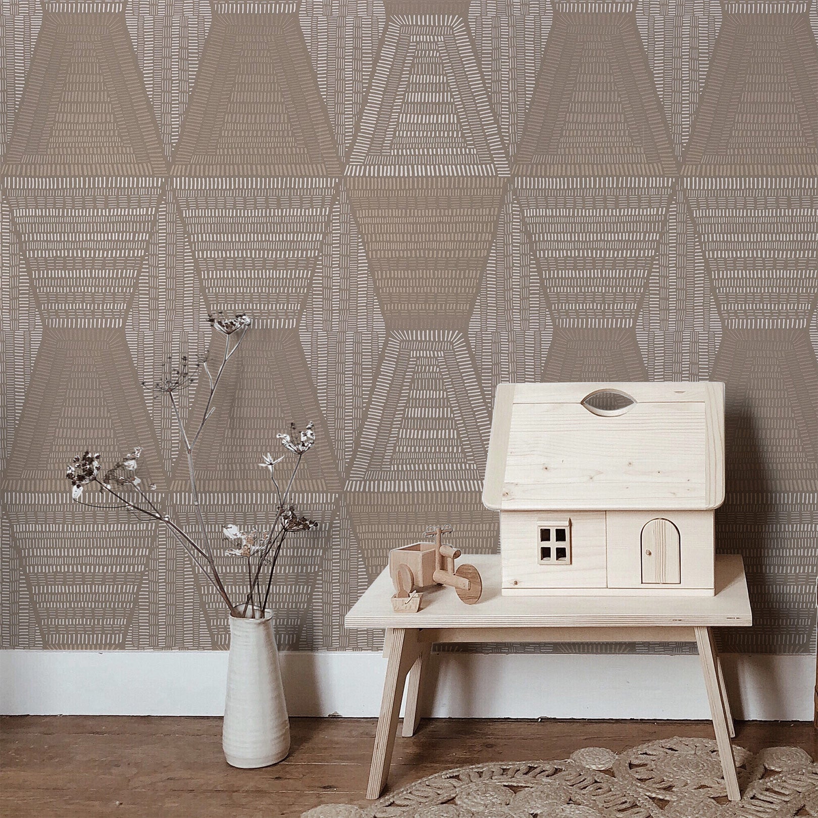 Tapeta z abstrakcyjnym wzorem DAIA - TAUPE jasny taupe