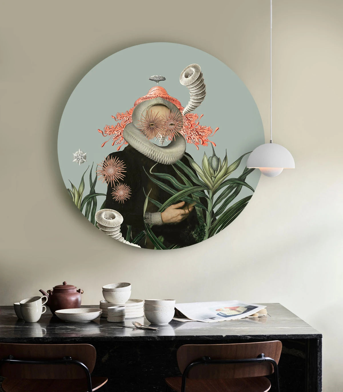 Mural w kształcie koła DOTS - LADY MEDUSA niebieski