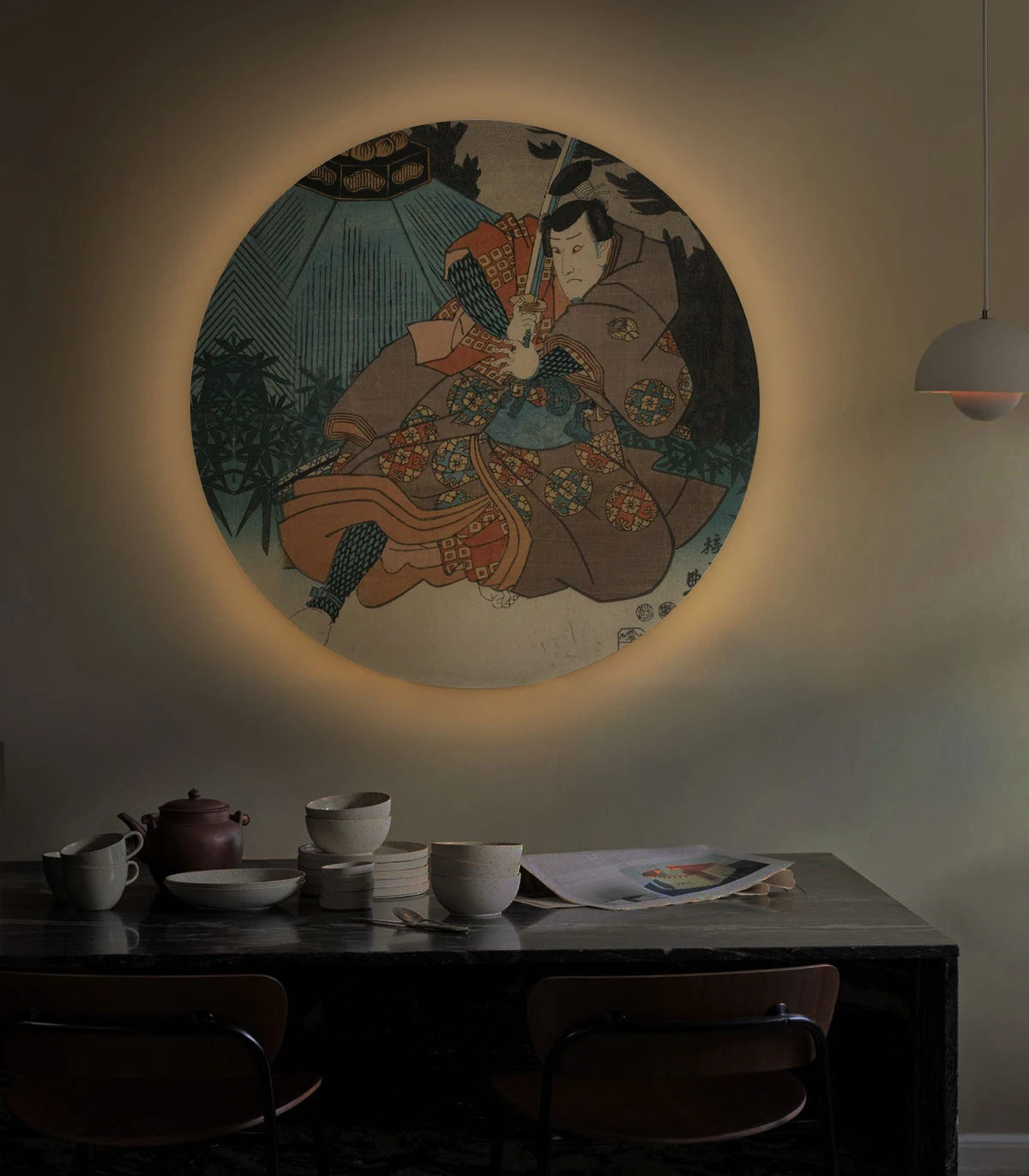 Lampa ścienna DOTS LIGHTING - WARRIOR ETHOS beżowy z niebieskim