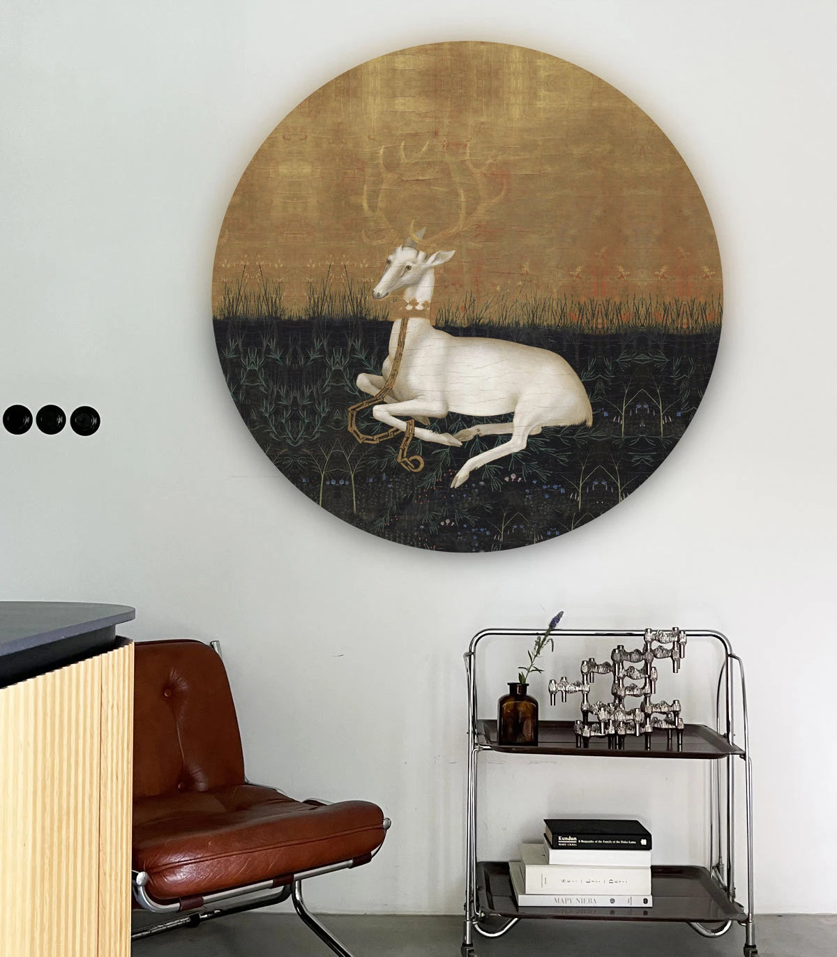 Mural w kształcie koła DOTS - MAJESTIC REST złoty z zielonym