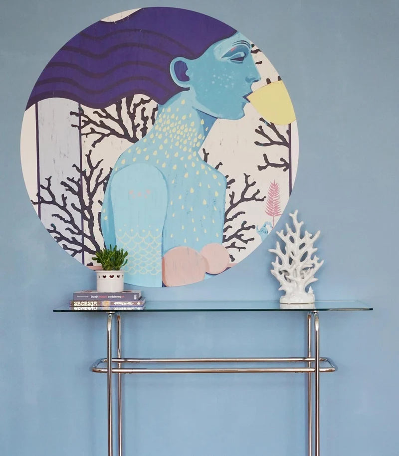 Mural w kształcie koła DOTS - SIREN COOL GIRL niebieski