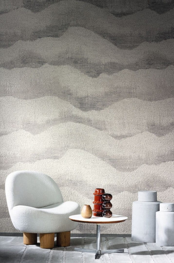 Textured fabric wallpaper with cloud motif JASPER - GRIS CENDRÉ gray