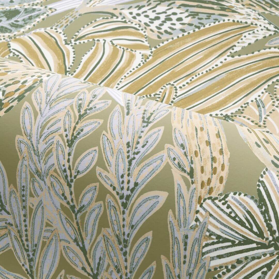 Non-woven wallpaper with a plant motif BORROMMEE - SAGE/LILAC beige with lilac