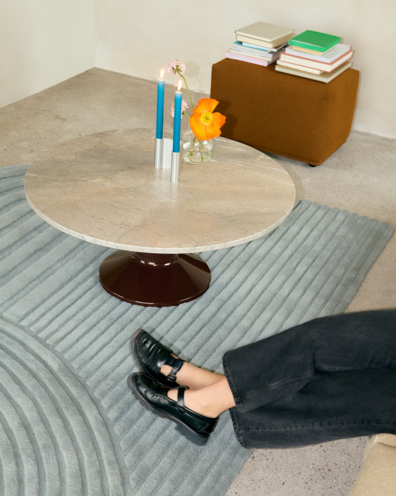 MIDST Coffee Table Gray Marble with Black Base