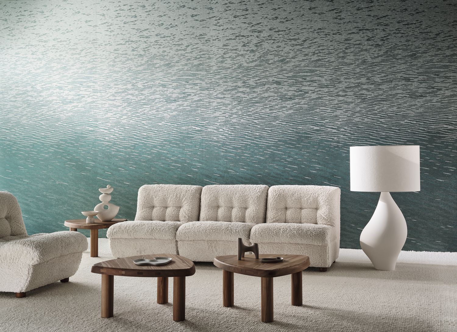 Textilwandbehang mit Wellenmotiv CÔME himmelblau