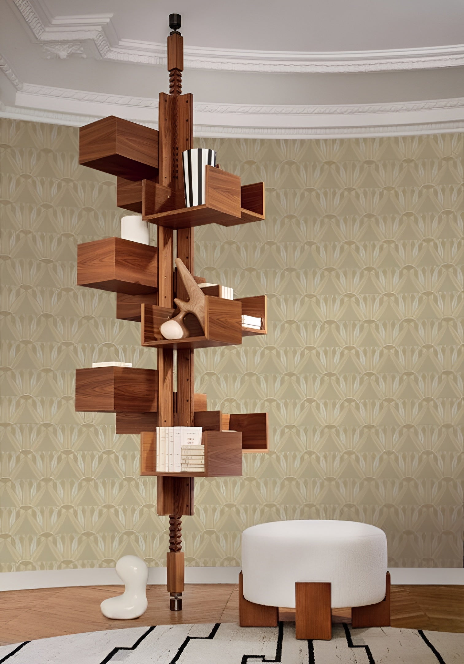 Tapete mit Pflanzenmotiv von Lotusblumen CASTALIA - VERT CENDRE/DORE beige mit Gold