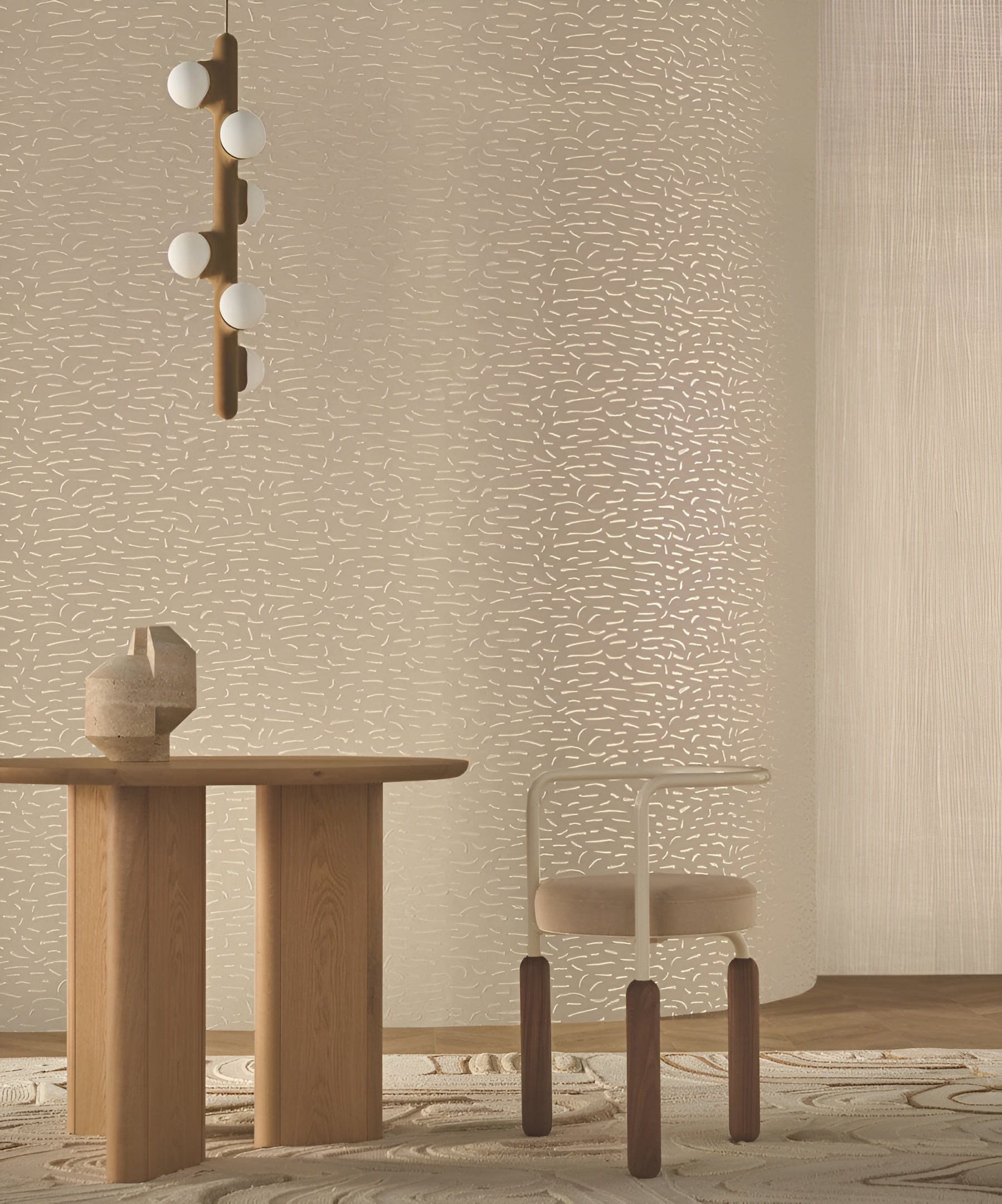 Structural wallpaper with metallic pattern LUMÉIS - BEIGE PLATINE platinum beige with gold