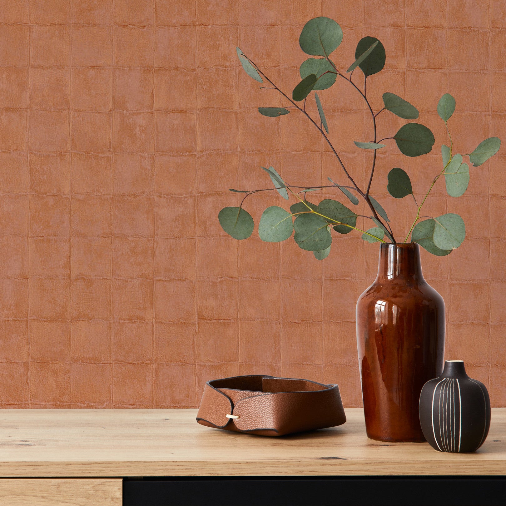 Structural wallpaper imitating tiles FAENZA - CUIVRE copper