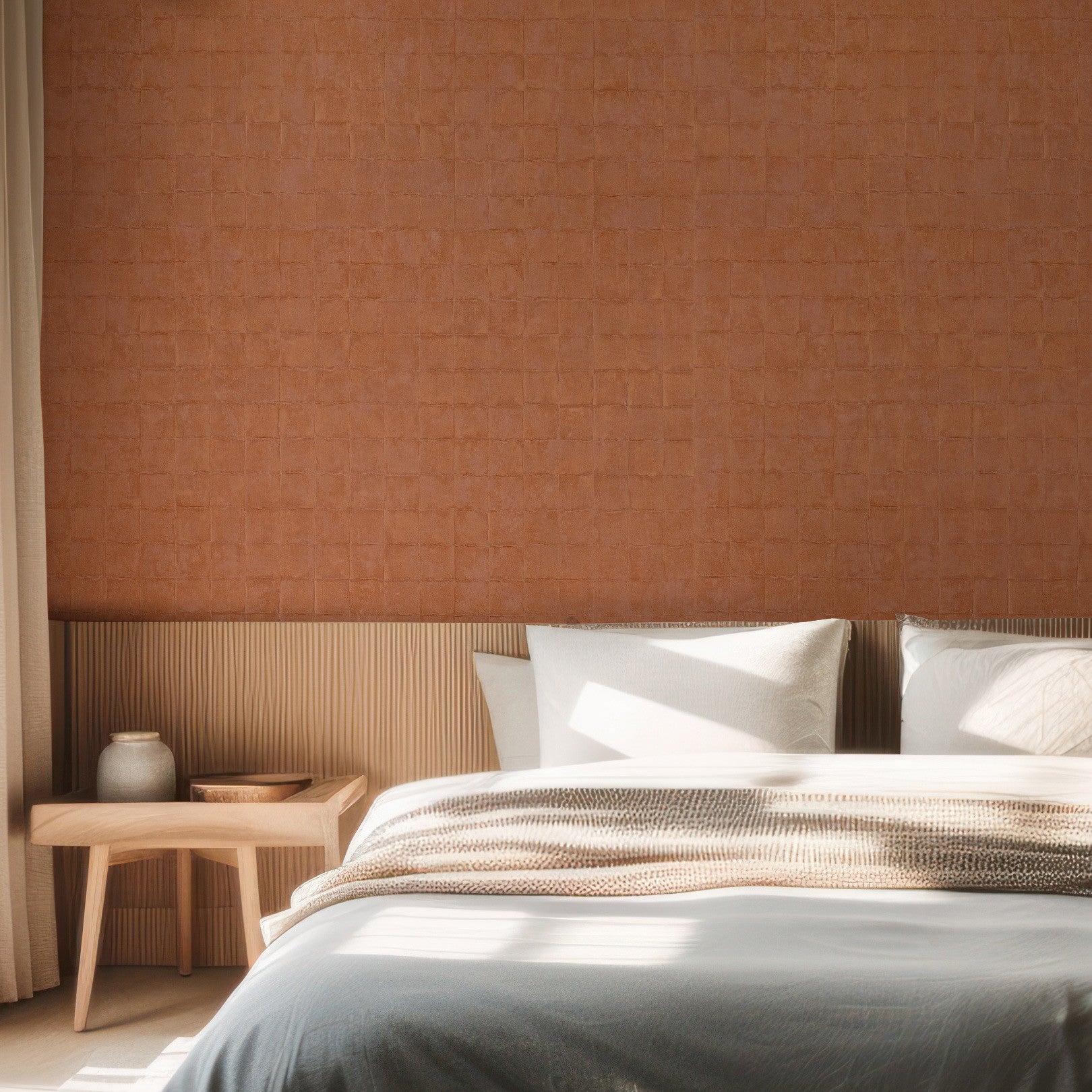 Structural wallpaper imitating tiles FAENZA - CUIVRE copper