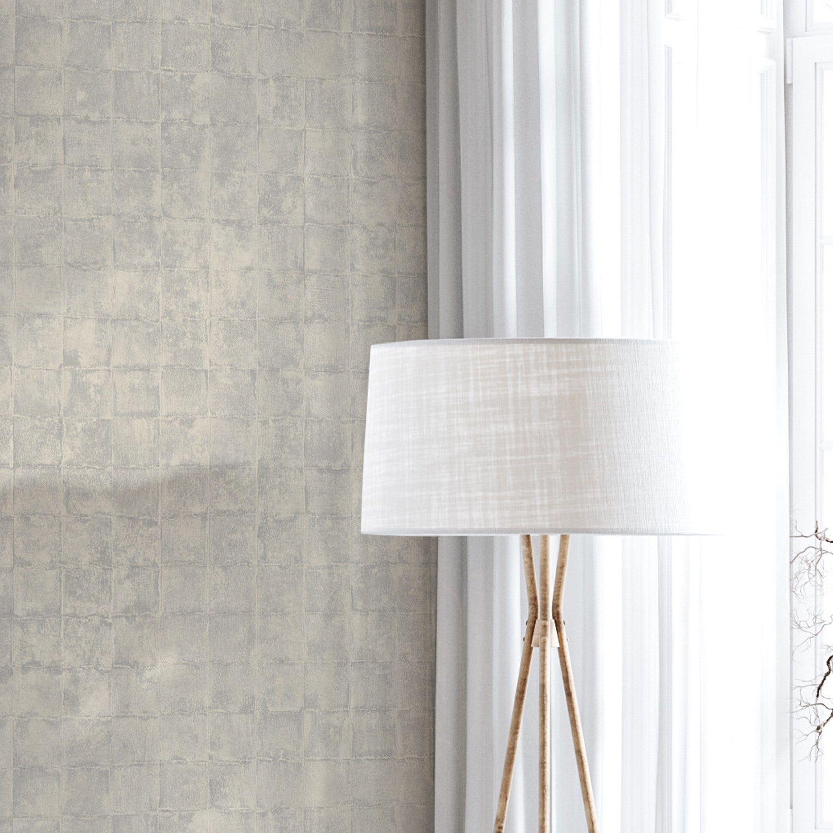 Struktur-Tapete, die Fliesen imitiert FAENZA - GALET grau-beige